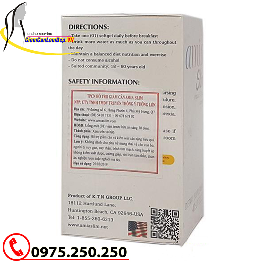 Viên Uống Hỗ Trợ Giảm Cân Amia Slim 40 Viên Của Mỹ