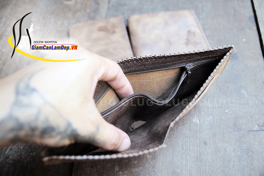 Ví Da Nam Khoá Kéo Kiểu Ngang Handmade Olug 1079