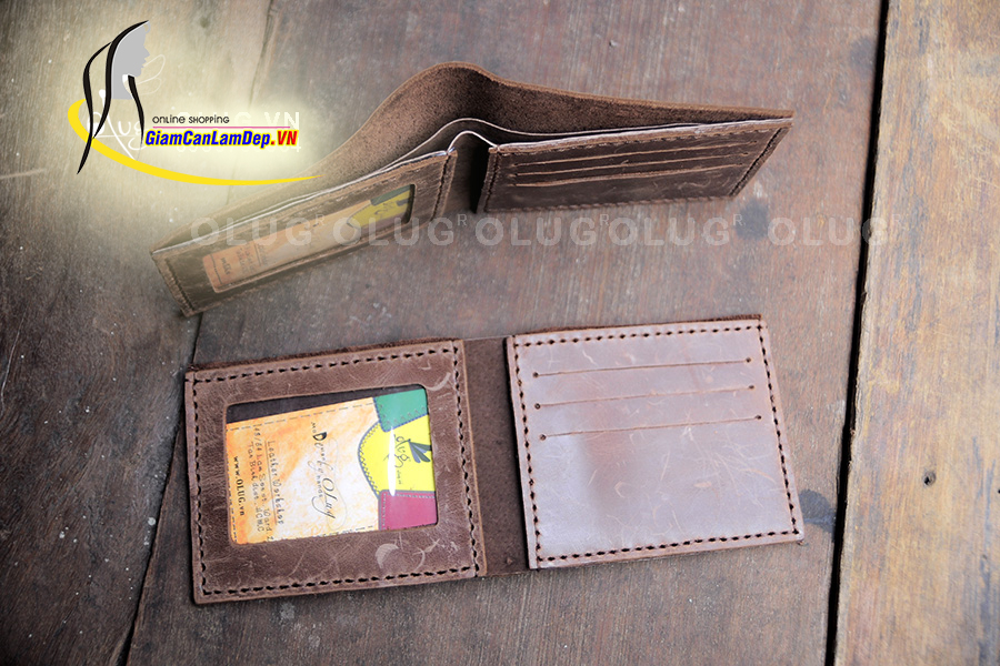 Ví Da Nam Handmade Xám Riêu Kiểu Ngang Olug 1076