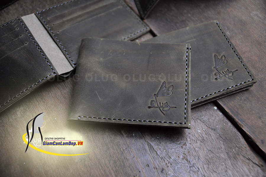 Ví Da Nam Handmade Xám Riêu Kiểu Ngang Olug 1076