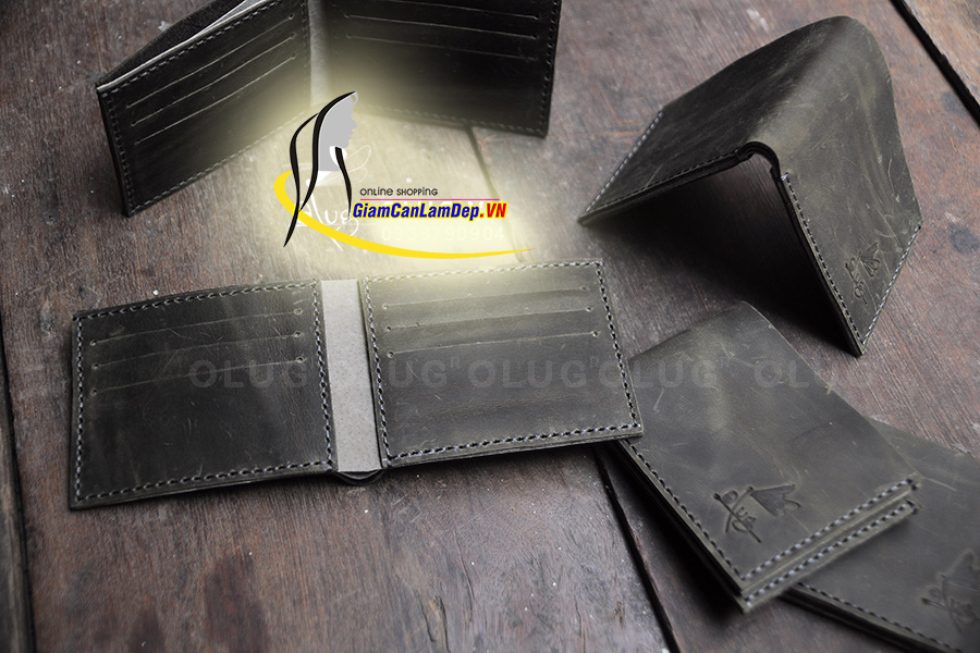 Ví Da Nam Handmade Xám Riêu Kiểu Ngang Olug 1076